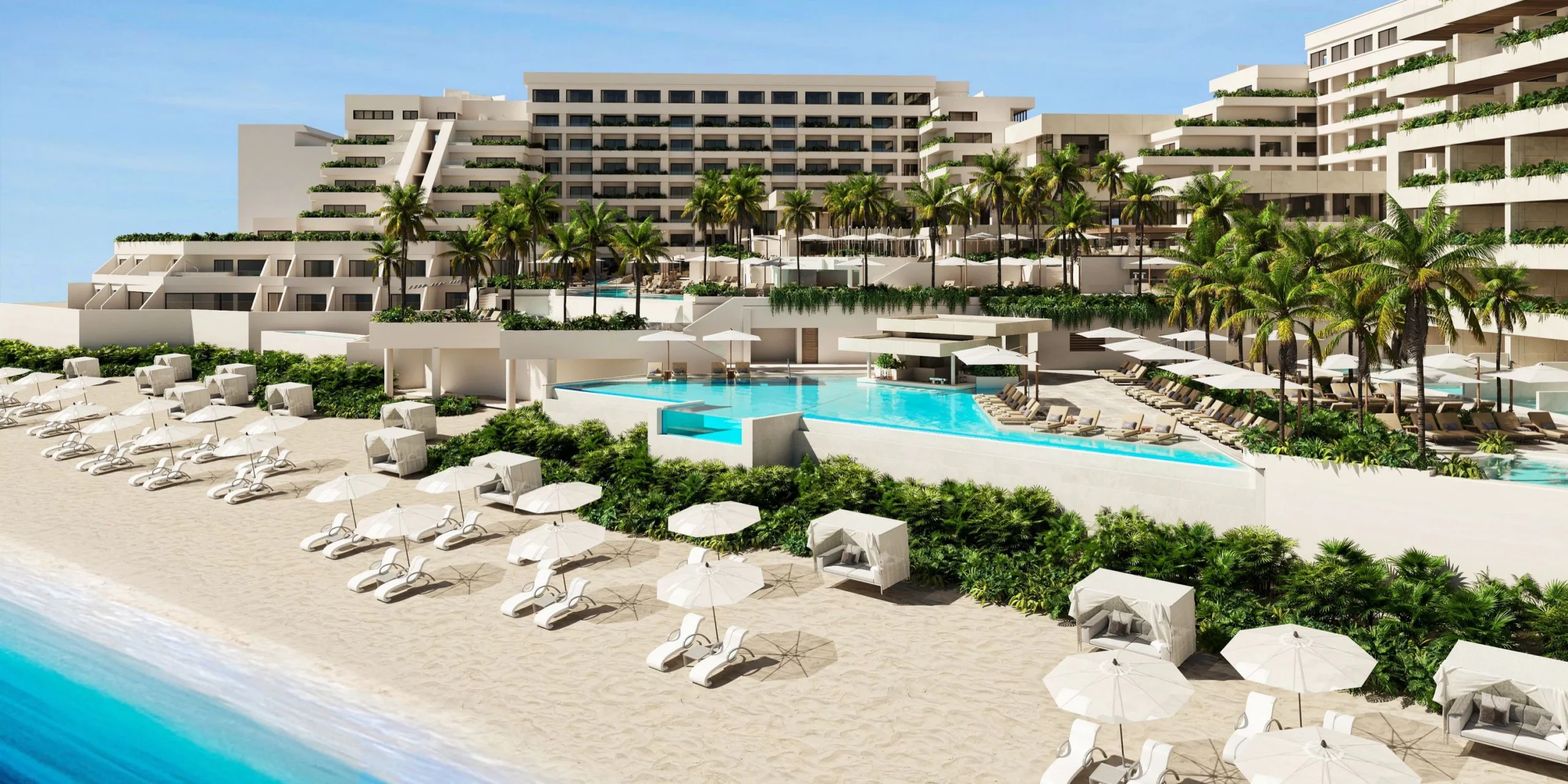 Romantic beach wedding setup at Secrets Mirabel Cancun Resort & Spa