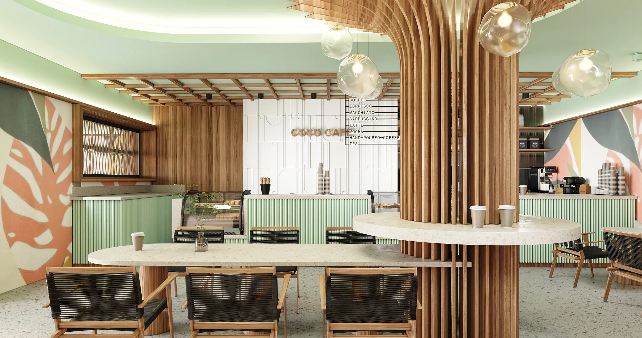 Coco Café at Secrets Mirabel Cancun Resort & Spa featuring stylish coffee bar seating, gourmet pastries, and specialty coffee drinks.