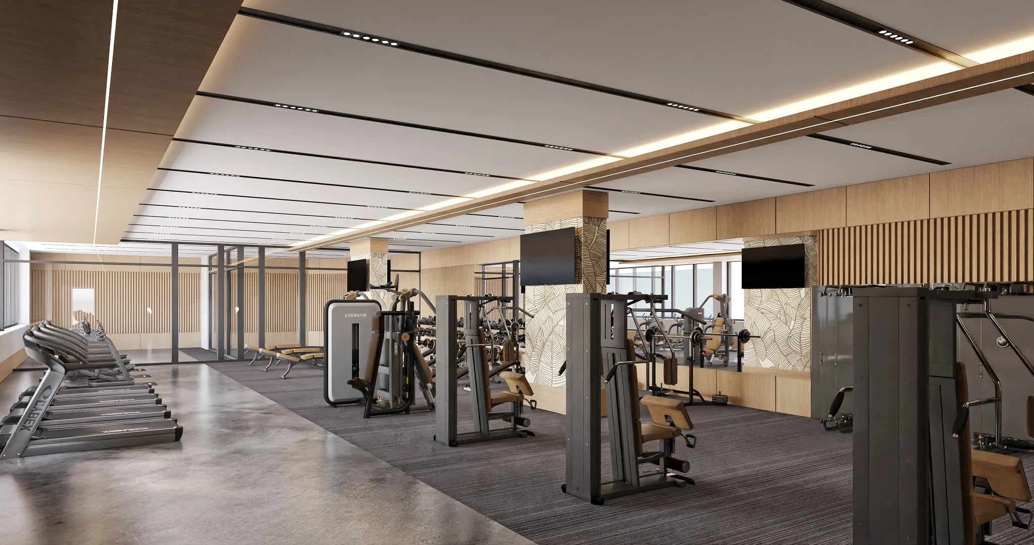 Modern fitness center with cardio machines and strength equipment at Secrets Mirabel Cancun Resort & Spa in Cancun.