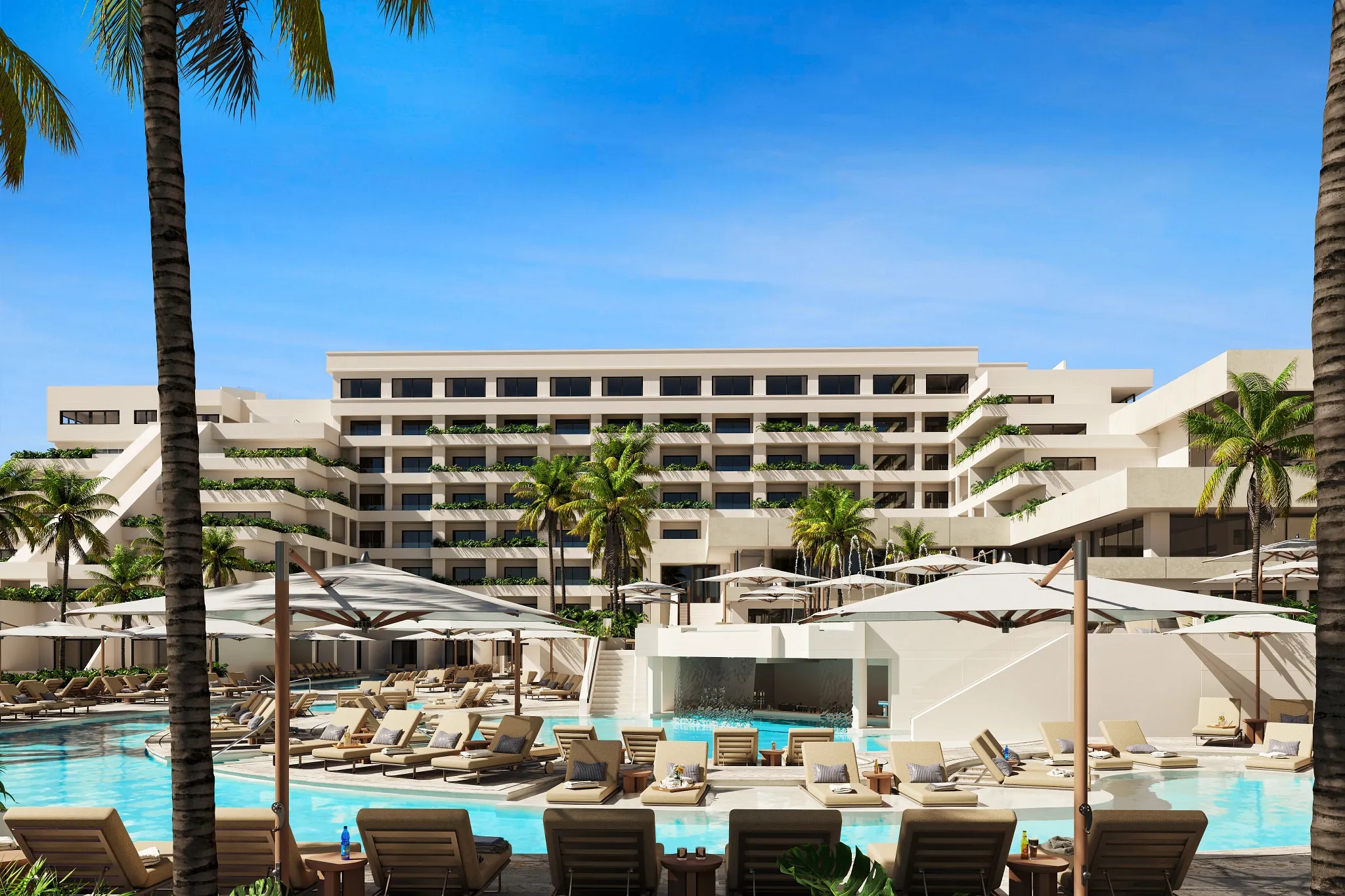 Infinity pools overlooking the Caribbean Sea at Secrets Mirabel Cancun Resort & Spa in Cancun.