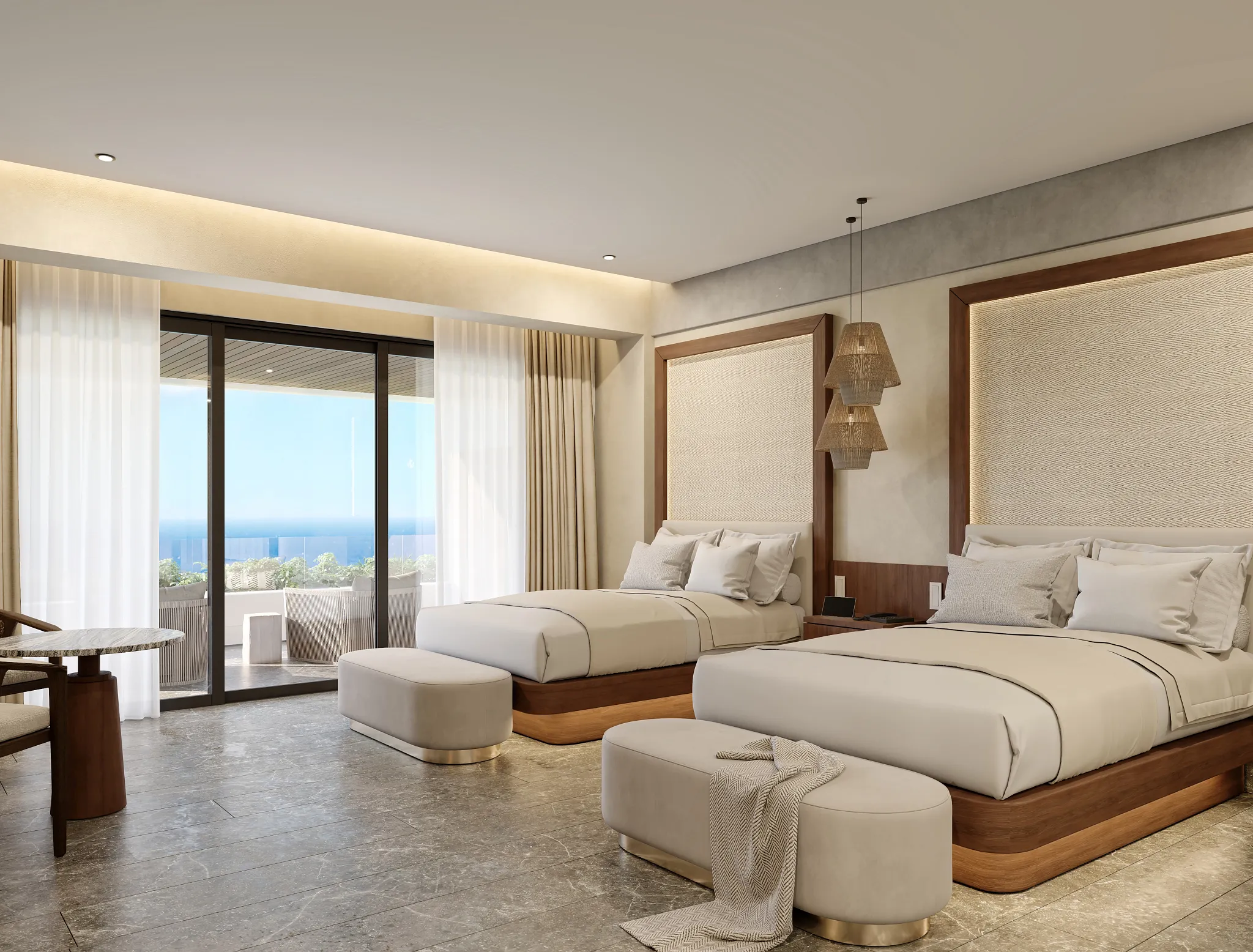 Separate living room with oceanfront terrace access in the Penthouse Presidential Plus One Junior Suite.