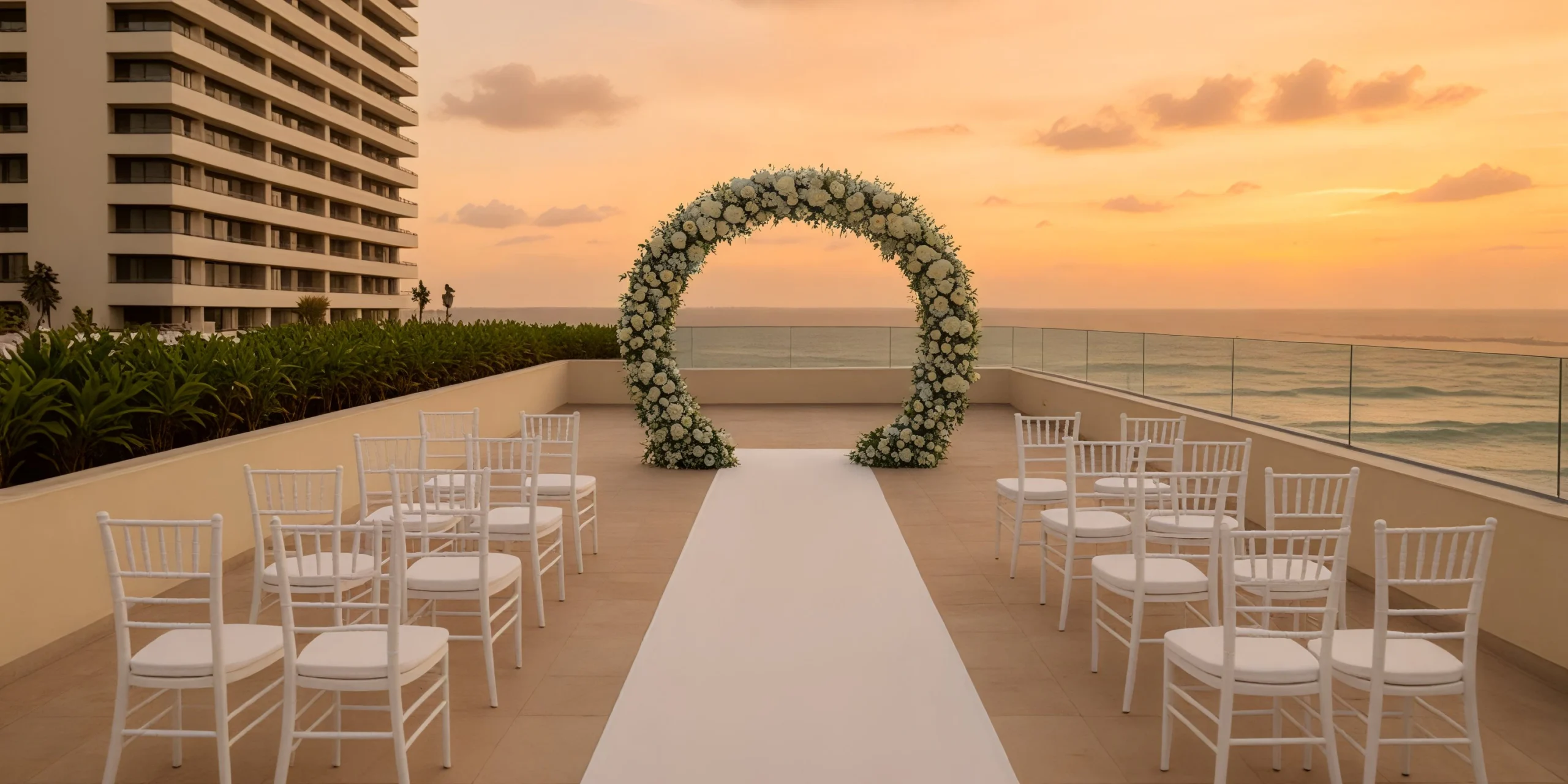 Pool Deck wedding ceremony setup at Secrets Mirabel Cancun Resort & Spa
