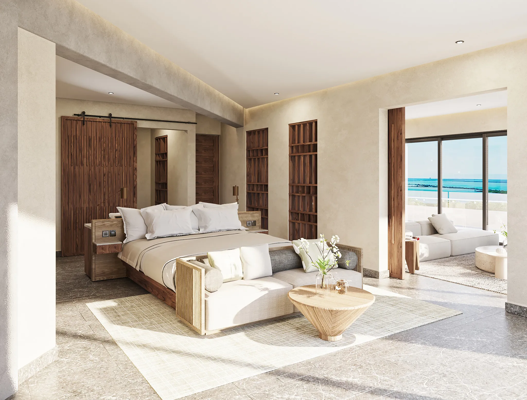 Oceanfront king bedroom inside the Preferred Club Governor Suite Plunge Pool at Secrets Mirabel Cancun Resort & Spa.