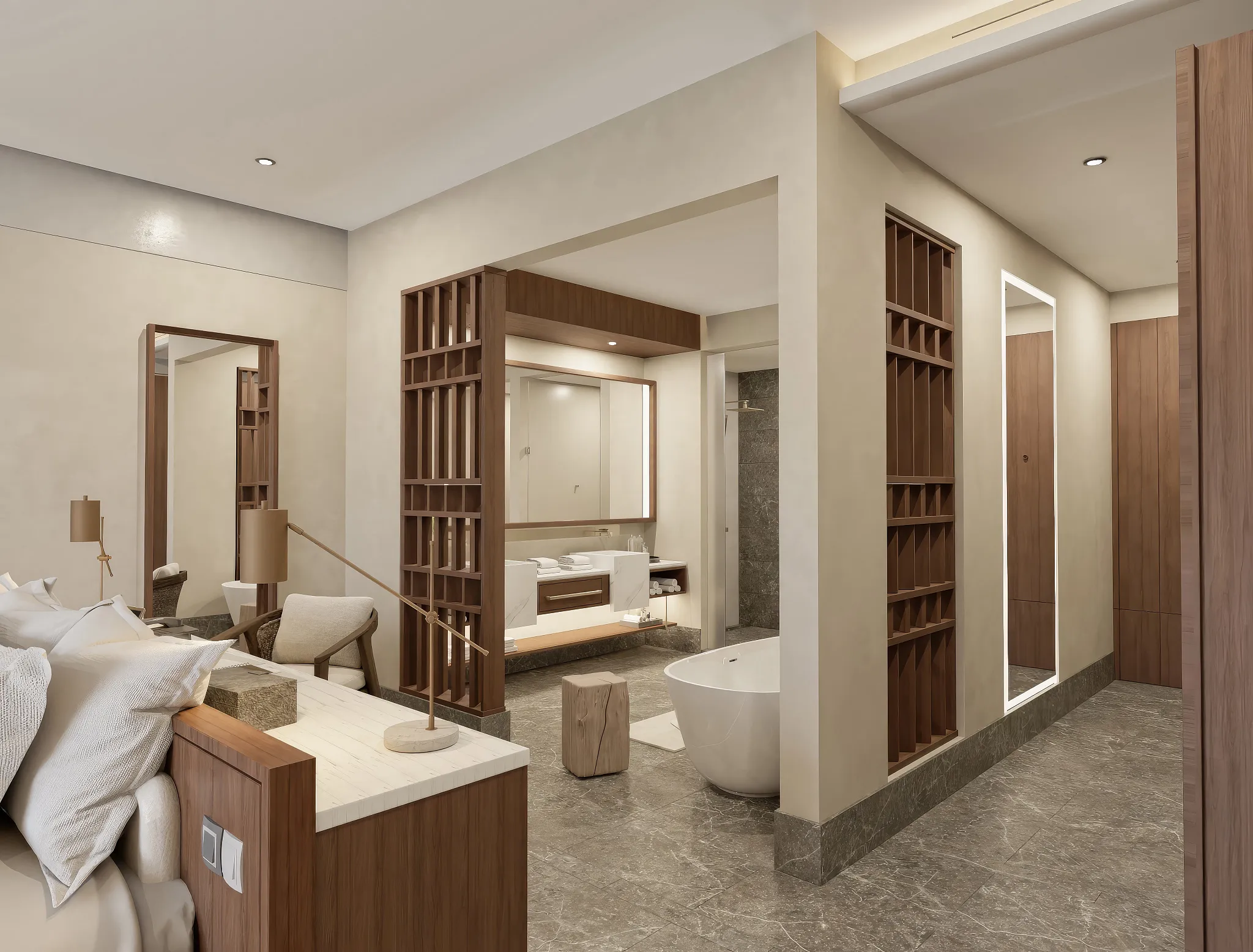 Preferred Club Junior Suite Ocean Front bathroom with soaking tub and rainfall shower at Secrets Mirabel Cancun Resort & Spa.