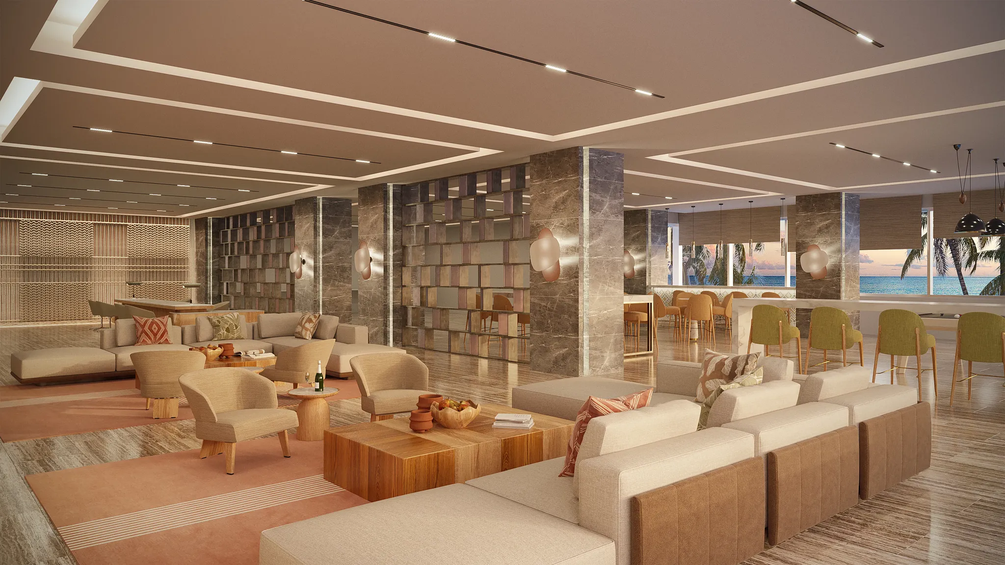 Preferred Club Lounge Bar at Secrets Mirabel Cancun Resort & Spa featuring upscale lounge seating, premium cocktails, and exclusive oceanview ambiance.