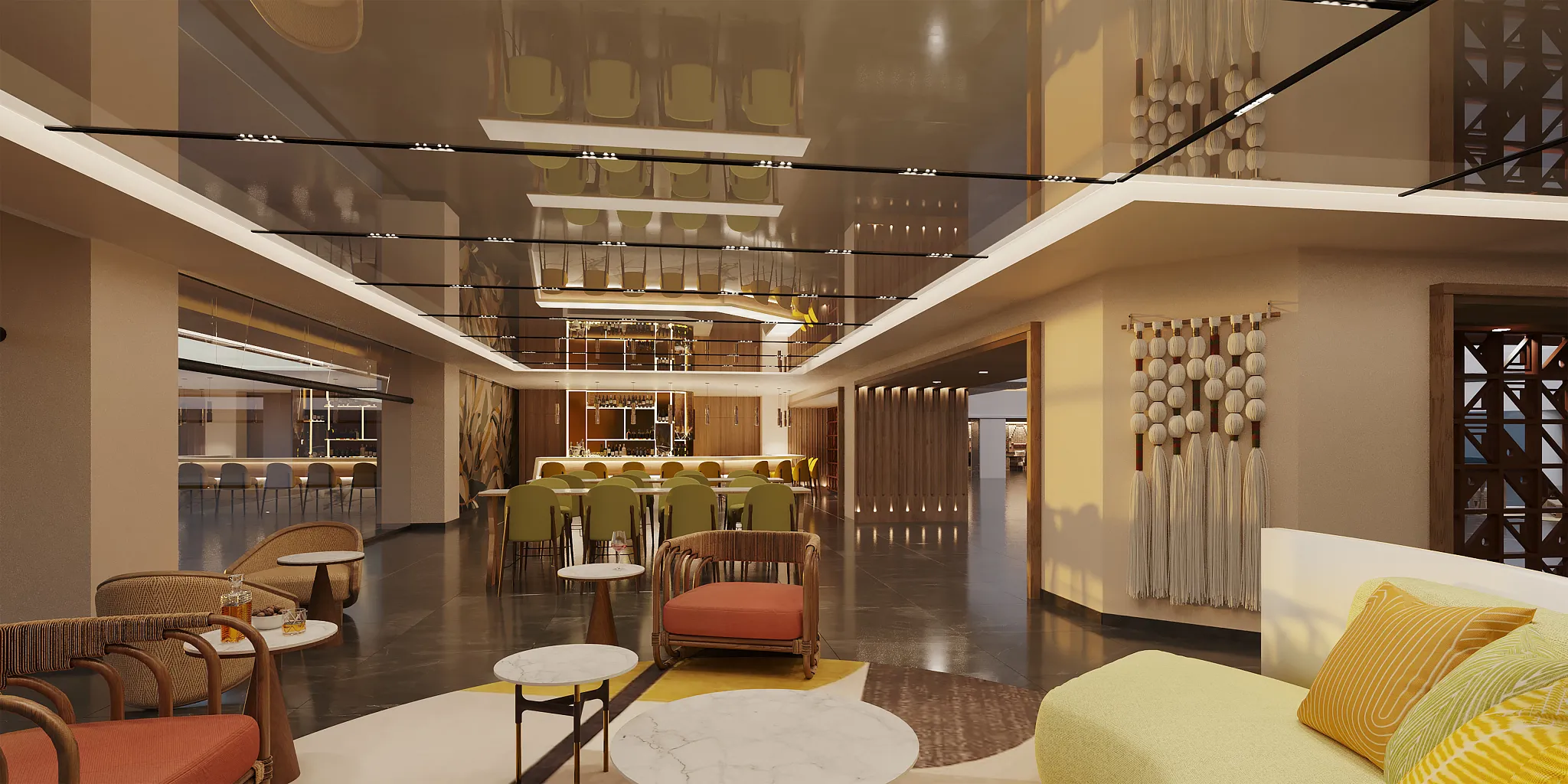 Rendezvous lobby bar at Secrets Mirabel Cancun Resort & Spa featuring elegant lounge seating, handcrafted cocktails, and sophisticated evening ambiance.